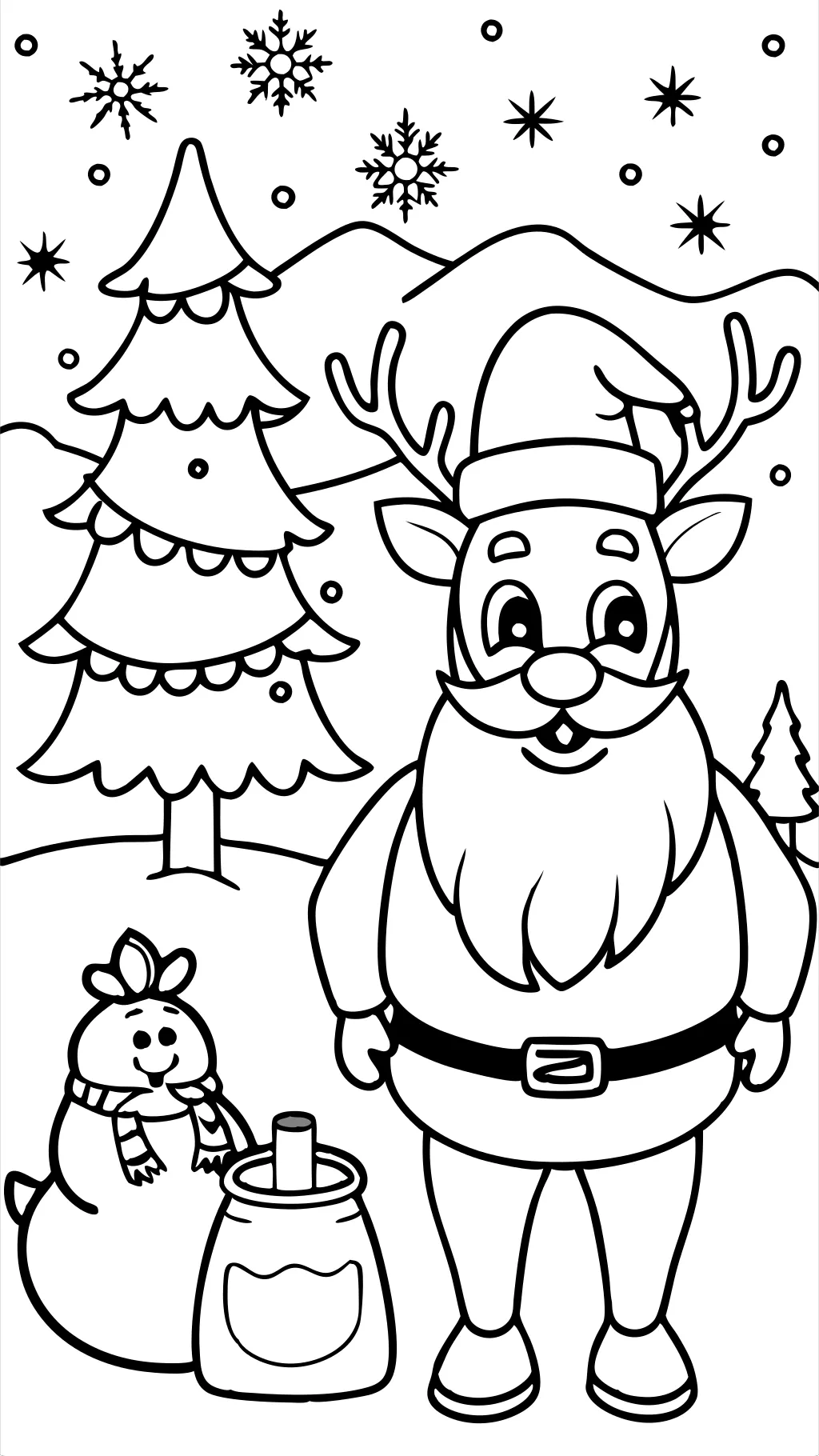 reindeer and santa coloring pages